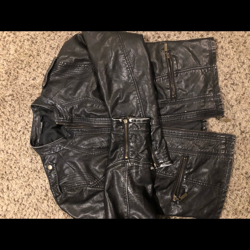 Black Biker Leather Jacket by a.n.a